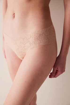 İz Bırakmaz Invisible Laser Cut Lacy Cheeky Dantel Bej Hipster Külot