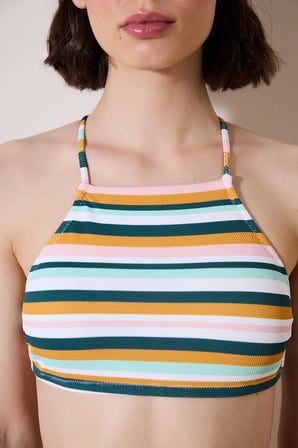 Shona Halter Dokulu Çizgili Bikini Üstü