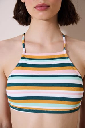Shona Halter Dokulu Çizgili Bikini Üstü