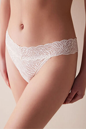 Lacy Elegance Dantel Ekru Brazilian Külot