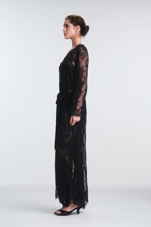 Pirra Lace Dantel Siyah Sabahlık - Privee Koleksiyonu