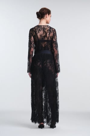 Pirra Lace Dantel Siyah Sabahlık - Privee Koleksiyonu