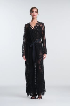 Pirra Lace Dantel Siyah Sabahlık - Privee Koleksiyonu