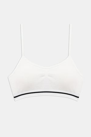 Kız Çocuk White Seamless Pedli Beyaz Pamuklu Crop Üst