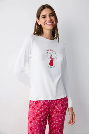 Bloom Beyaz Tişört Pijama Üstü