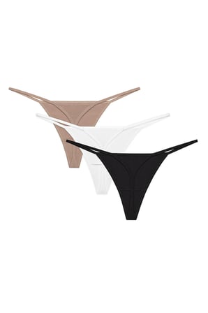 New Basic Çok Renkli 3'lü Pamuklu String Külot