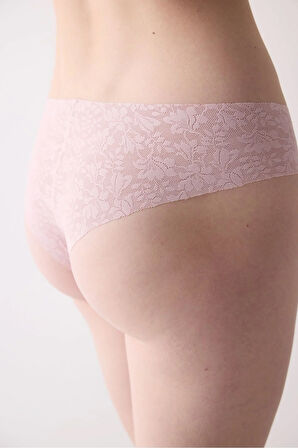 Invisible Lazer Kesim Lacy Dantel Cheeky Gül Kurusu Pembe Hipster Külot