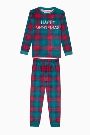 Unisex Çocuk Plaid Kırmızı Pijama Takımı