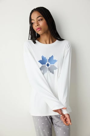 Cute Snowflake Fuzzy Kırık Beyaz Sweatshirt Pijama Üstü