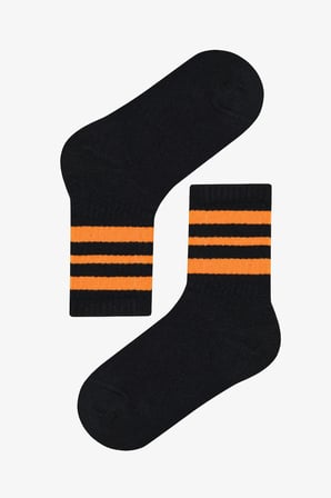 Erkek Çocuk Çizgi Detaylı 4lü Siyah Tenis Soket Çorap