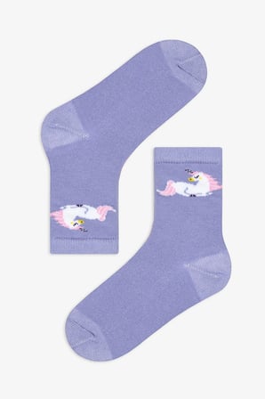 Kız Çocuk Mavi Unicorn 3lü Çok Renkli Soket Çorap
