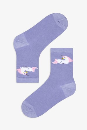 Kız Çocuk Mavi Unicorn 3lü Çok Renkli Soket Çorap