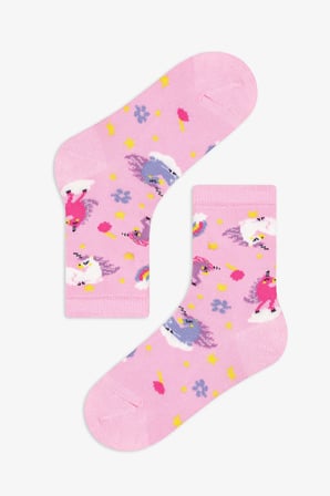 Kız Çocuk Mavi Unicorn 3lü Çok Renkli Soket Çorap
