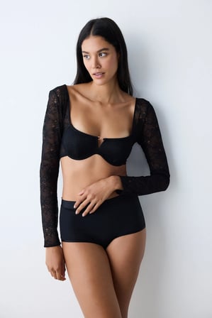 Lace Dantel Uzun Kollu Siyah Büstiyer