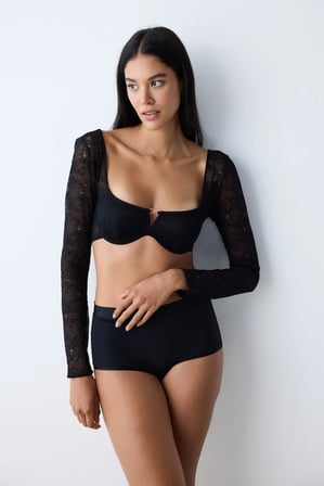 Lace Dantel Uzun Kollu Siyah Büstiyer