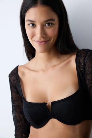 Lace Dantel Uzun Kollu Siyah Büstiyer