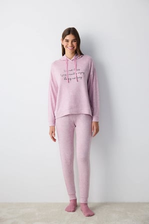 Maybe Later Kapüşonlu Lila Sweatshirt Pijama Üstü