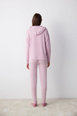 Maybe Later Kapüşonlu Lila Sweatshirt Pijama Üstü