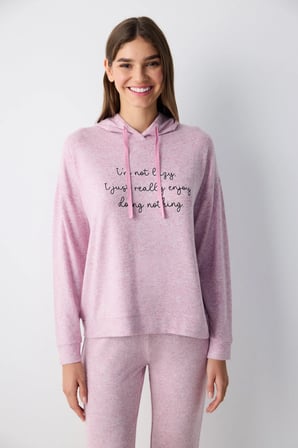 Maybe Later Kapüşonlu Lila Sweatshirt Pijama Üstü