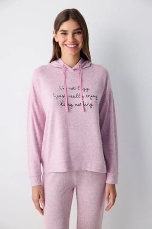 Maybe Later Kapüşonlu Lila Sweatshirt Pijama Üstü
