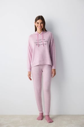 Maybe Later Kapüşonlu Lila Sweatshirt Pijama Üstü