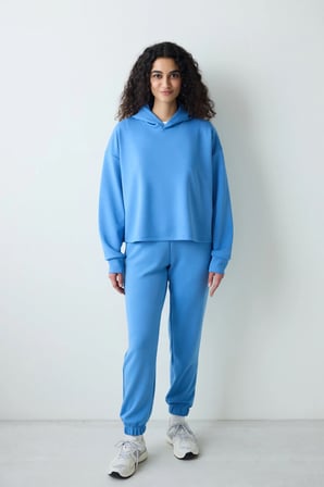 Mavi Kapüşonlu Silky Touch Sweatshirt