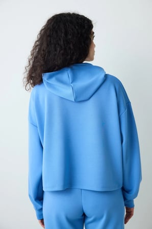 Mavi Kapüşonlu Silky Touch Sweatshirt