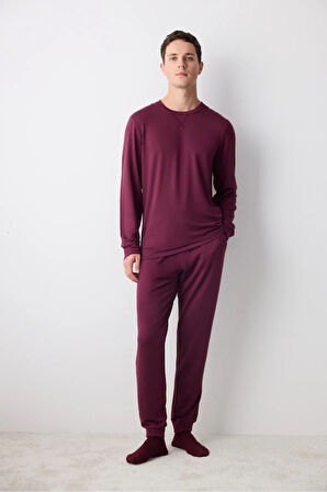 Bordeux Bordo Jogger Pantolon Pijama Takımı