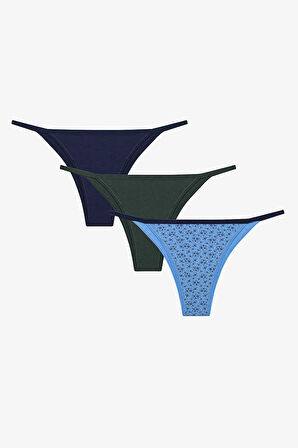 Navy Simple Floral Pamuklu 3lü Çok Renkli Brazilian Külot
