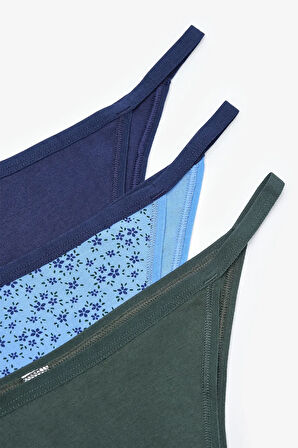 Navy Simple Floral Pamuklu 3lü Çok Renkli Brazilian Külot