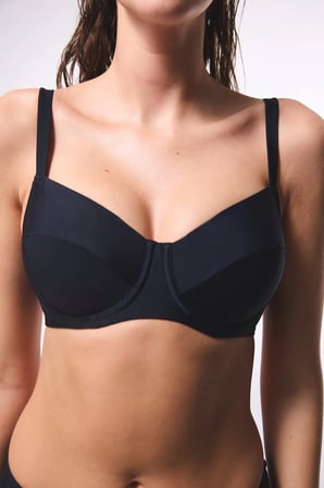 Siyah Plus Push up Balenli Balconette Bikini Üstü