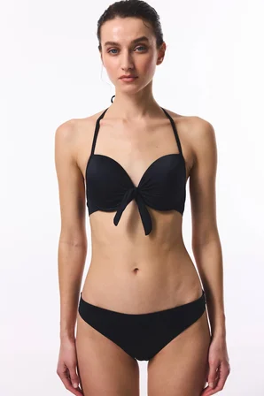 Siyah Cup Push Up Balenli Bikini Üstü