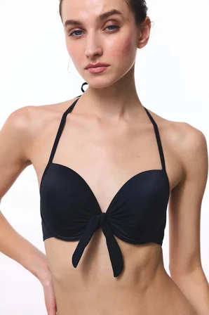 Siyah Cup Push Up Balenli Bikini Üstü