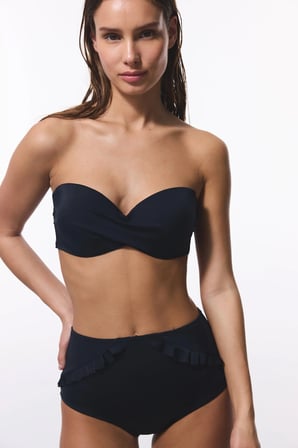 Siyah Straplez Cup Push up Balenli Straplez Bikini Üstü