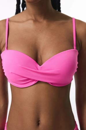 Pembe Straplez Cup Toparlayıcı Balenli Straplez Bikini Üstü