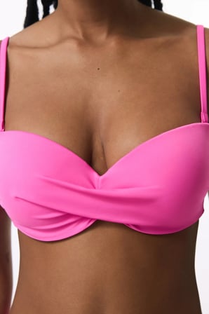 Pembe Straplez Cup Toparlayıcı Balenli Straplez Bikini Üstü
