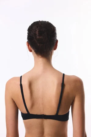 Siyah Front Opening  Balenli Bikini Üstü