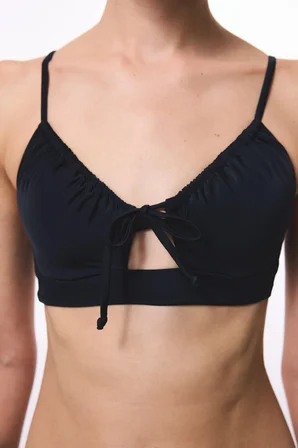 Siyah Front Opening  Balenli Bikini Üstü