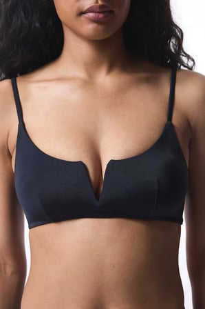 Siyah V Kesim Balenli Bikini Üstü