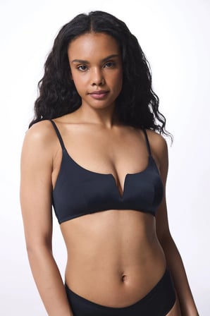 Siyah V Kesim Balenli Bikini Üstü