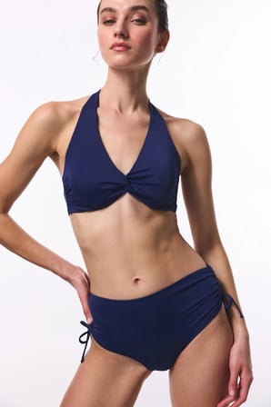 Lacivert New Üçgen Balenli Twist Bikini Üstü