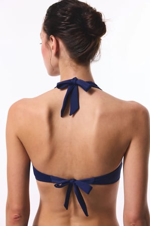 Lacivert New Üçgen Balenli Twist Bikini Üstü
