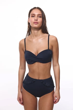 Siyah New High Ruffle Yüksek Bel Bikini Altı