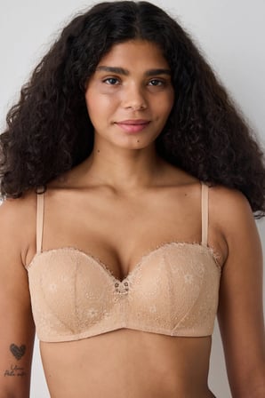 Push Up Lace Dantel Bej Straplez Sütyen