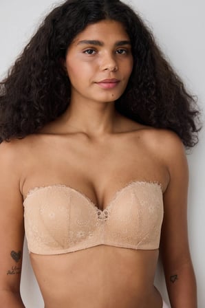 Push Up Lace Dantel Bej Straplez Sütyen