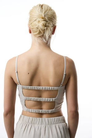 Taş Rengi Luna Keten Crop Top Üst