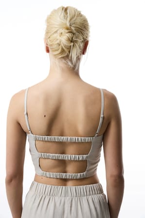 Taş Rengi Luna Keten Crop Top Üst