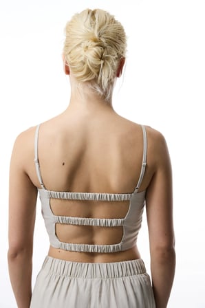 Taş Rengi Luna Keten Crop Top Üst