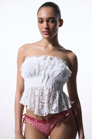 Beyaz Clea Straplez Crop Üst