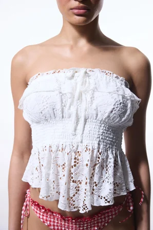 Beyaz Clea Straplez Crop Üst